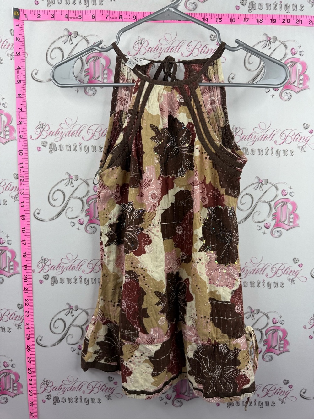 next tank top sequins embroidered Brown Pink Cream Floral Summer Dress